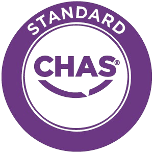 CHAS accredited logo. Contractors Health and Safety Assessment Scheme.