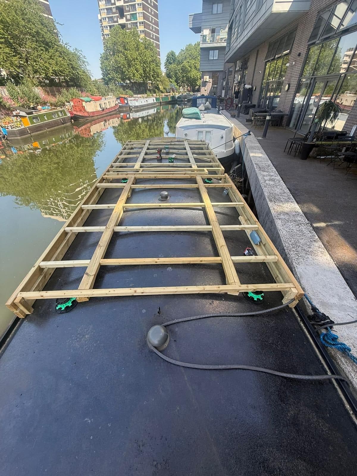 A Hardwood Roof Deck on a Narrowboat at Angel before the work