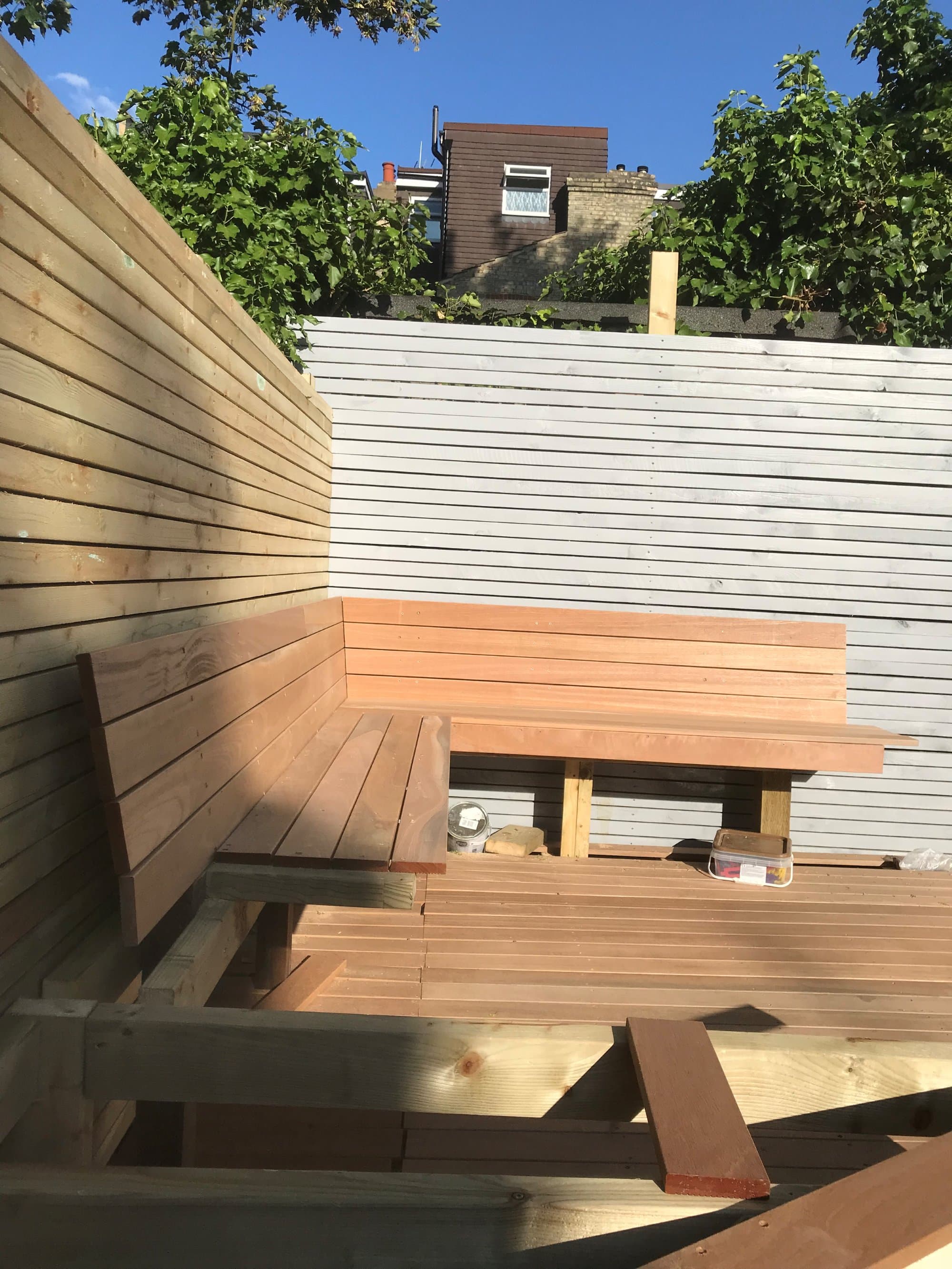 Built-in bench under construction during the build