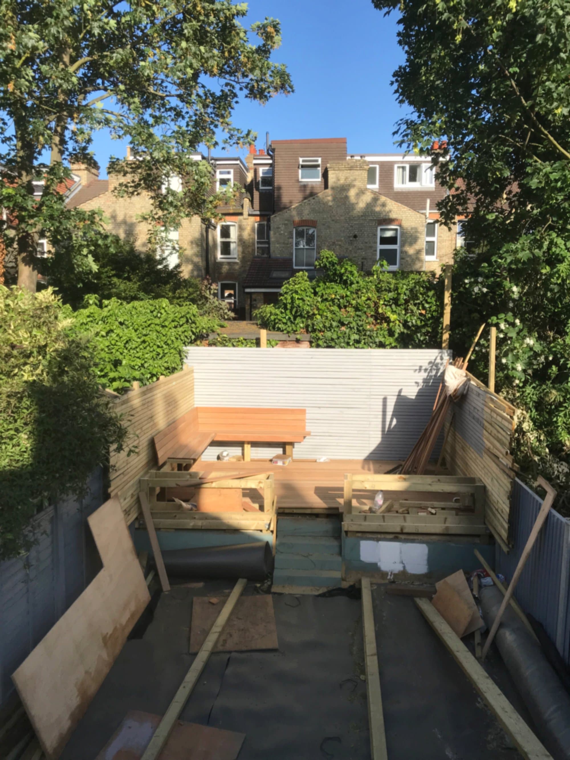 Wide shot of the garden mid-build with the substructure going in
