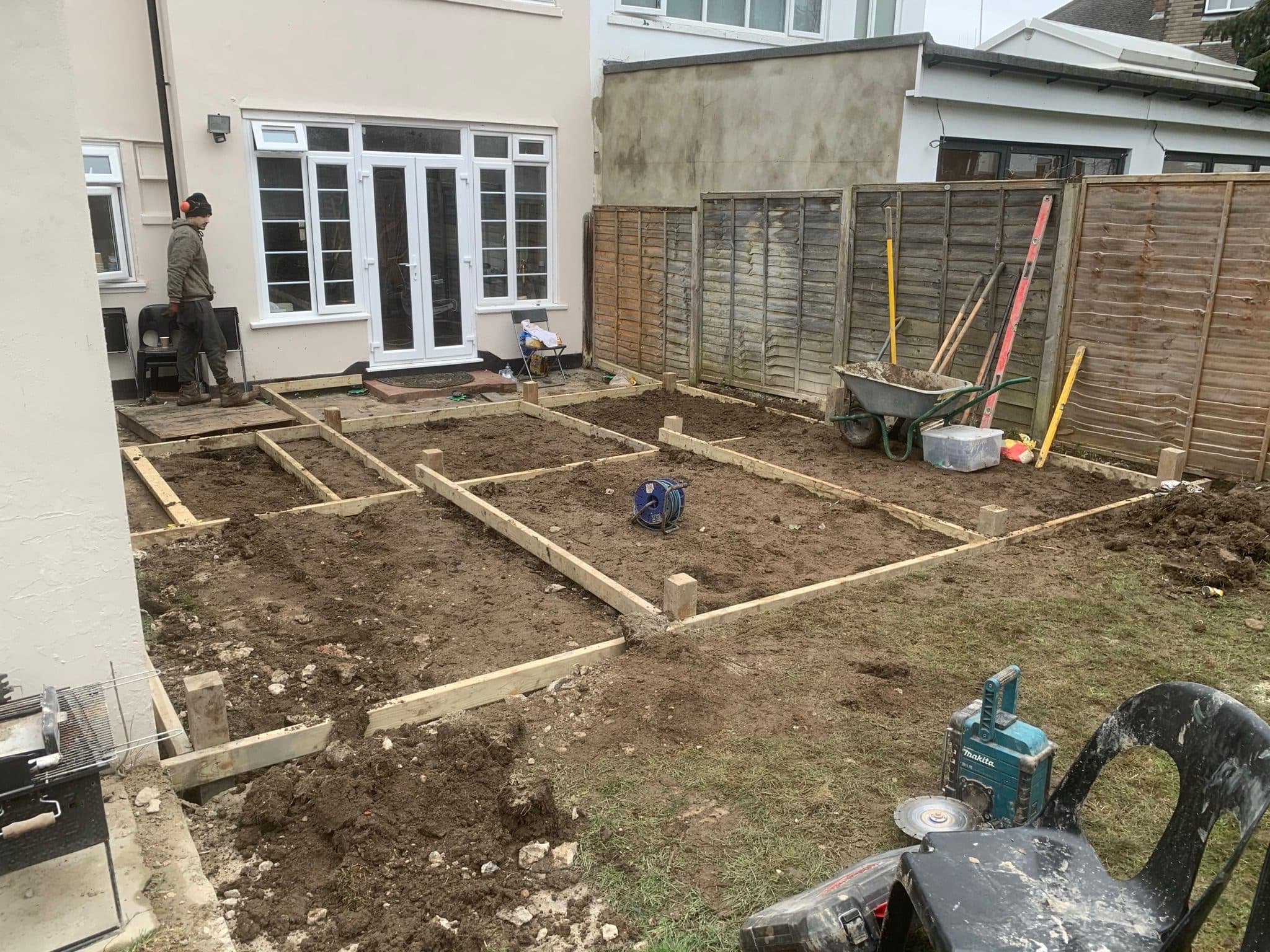 The perimeter subframe being set out around the levelled ground