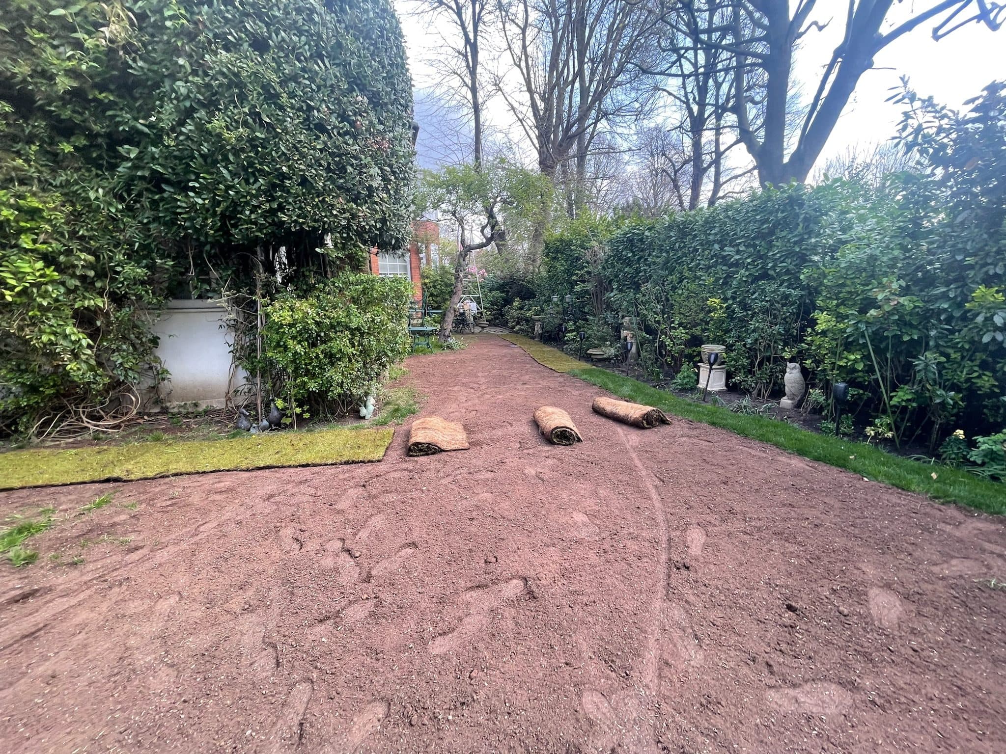 Rolls of wildflower meadow turf on site, ready for laying